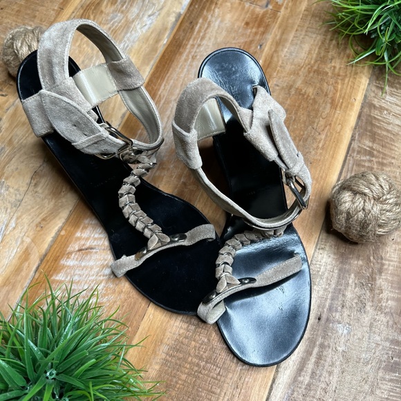 Sigerson Morrison Black Leather T-Strap Wedge Sandals - Picture 2 of 10